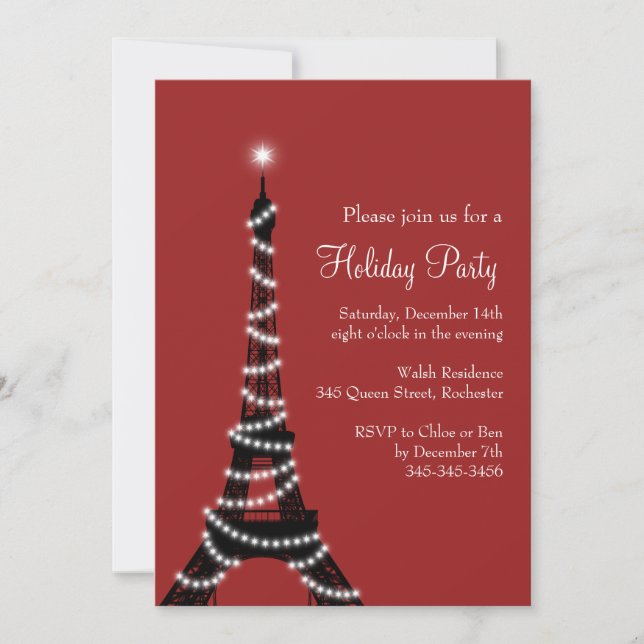 Holiday Eiffel Tower Invitation red (Front)