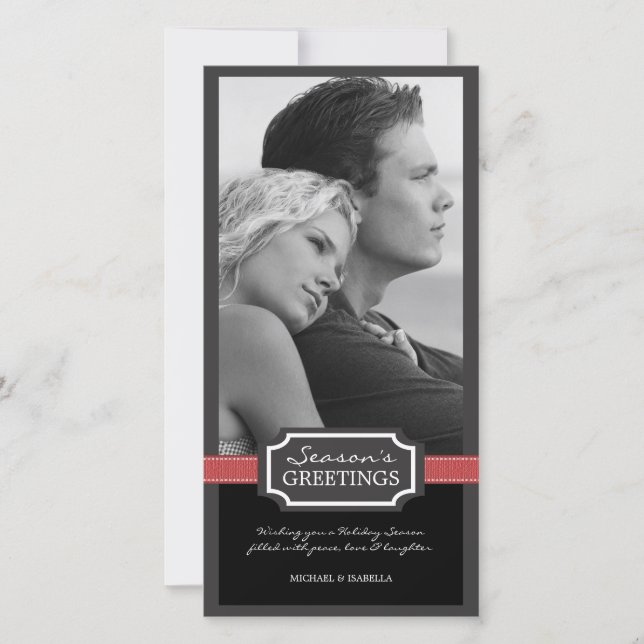 Holiday Elegance Season's Greeting Red Ribbon Card (Front)