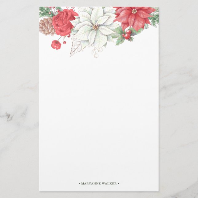 Holiday Elegant Foliage Monogram Stationery (Front)