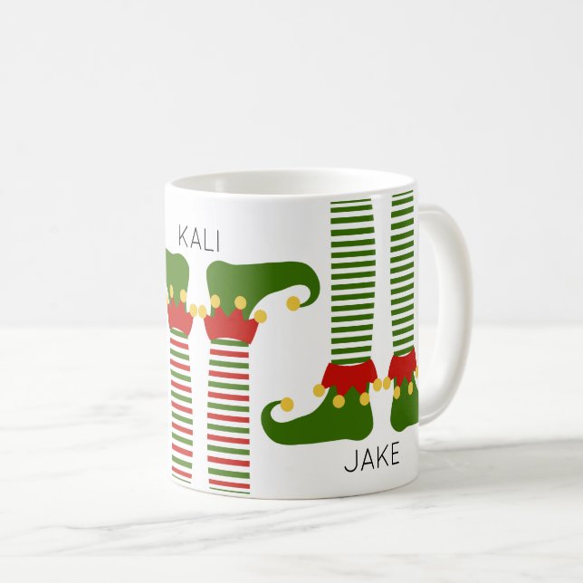 Holiday Elf Family Kids Names Christmas Mug Fun (Front Right)