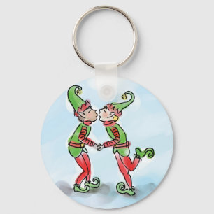 Holiday Elves Kissing Key Ring