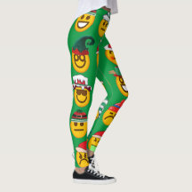 Holiday Emoji Leggings - Festive Green Christmas