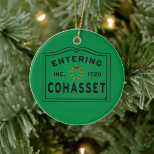 Holiday Entering Town of Cohasset MA Ceramic Ornam Tree Decoration