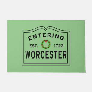 Holiday Entering Worcester, MA Christmas Wreath Do Doormat