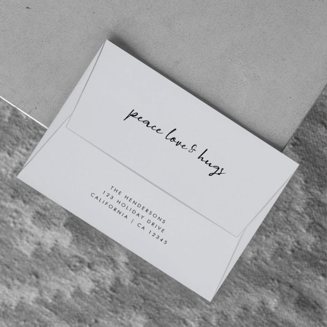 Holiday Envelope | Christmas Peace Love and Hugs (Minimalist handwritten Christmas envelope with soft modern design)
