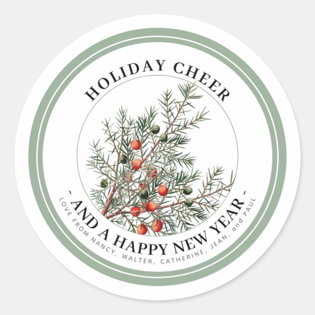 Holiday Evergreen Berries Personalised Sentiment   Classic Round Sticker (Front)