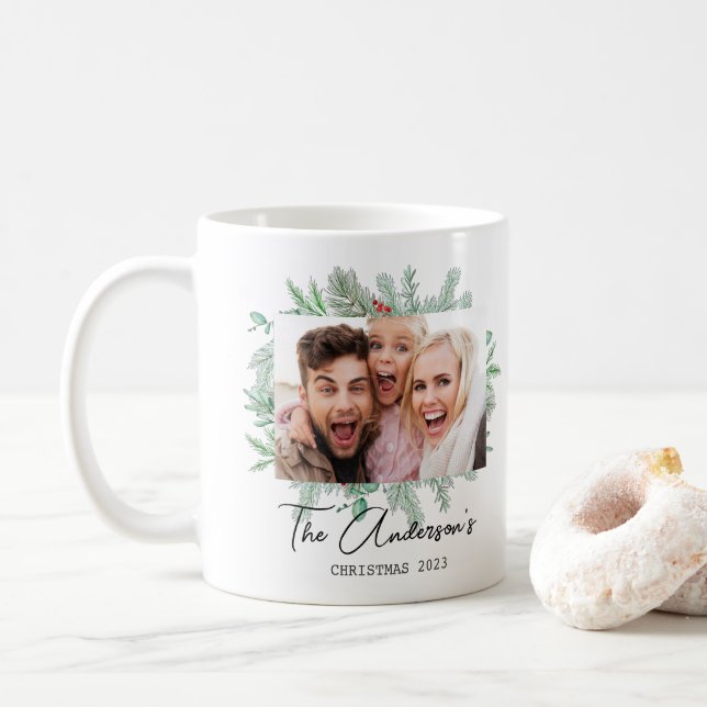 Holiday family Custom Christmas photo gift Coffee Mug (With Donut)