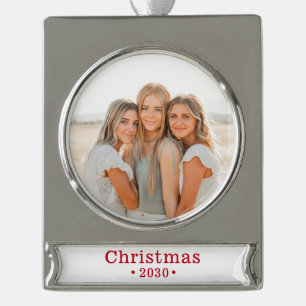 Holiday Family Photo Silver Plated Banner Ornament