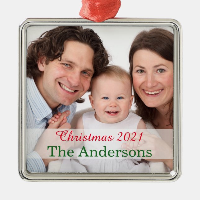 Holiday Family photo template customised Metal Tree Decoration (Front)