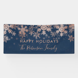 Holiday Family Rose Gold Navy Winter Snowflakes Banner