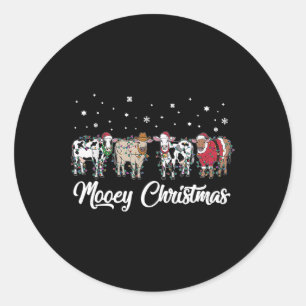 Holiday Farm Christmas Mooey Christmas Lights Cow  Classic Round Sticker
