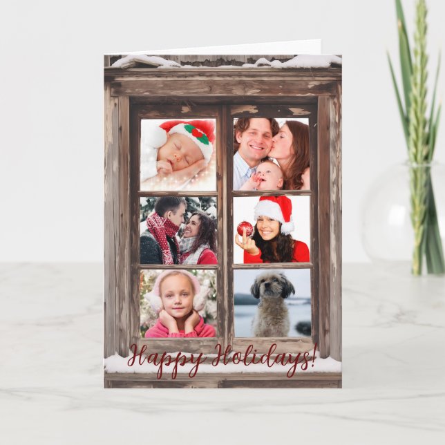 Holiday Farmhouse 6 Picture Thank You Card (Front)