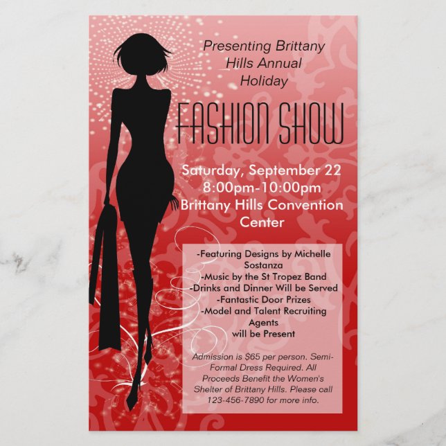 Holiday Fashion Show Flyer, Red Silhouette Swirl Flyer (Front)
