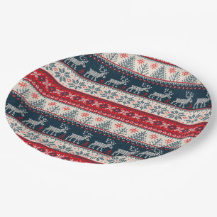 Holiday Faux Knit Pattern Nordic Theme Christmas Paper Plate