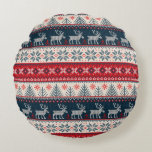 Holiday Faux Knit Pattern Nordic Theme Christmas Round Cushion<br><div class="desc">Cute Christmas wrapping paper featuring holiday themed knitting pattern,  a deer silhouette,  and script</div>