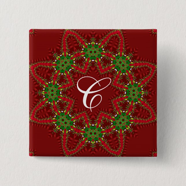 Holiday Favours Red & Green Monogram Button (Front)