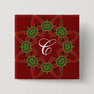 Holiday Favours Red & Green Monogram Button