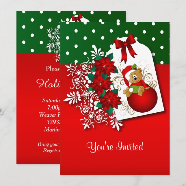 Holiday Festive Christmas Bear Invitation (Front/Back)