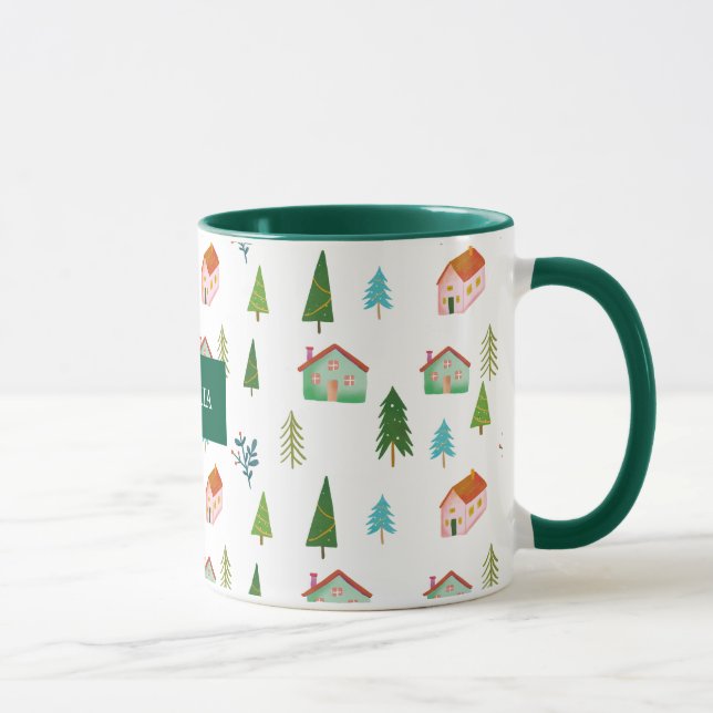Holiday festive season holiday town green Name Mug (Right)