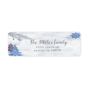 Holiday festive watercolor blue return address
