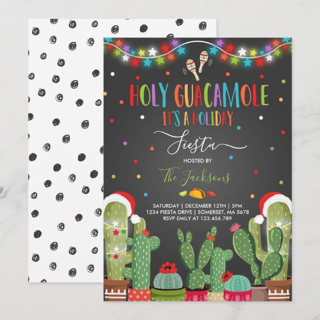 Holiday Fiesta Party Invite Holy Guacamole Party (Front/Back)