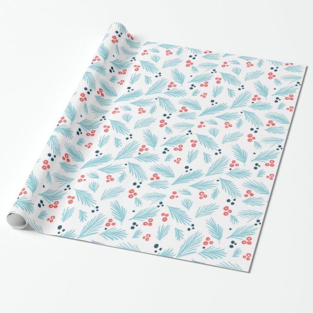 Holiday fir and berries pattern wrapping paper (Unrolled)
