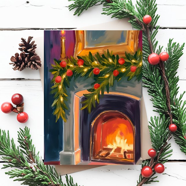 Holiday Fireplace | Christmas Garland Painted Card (Creator Uploaded)