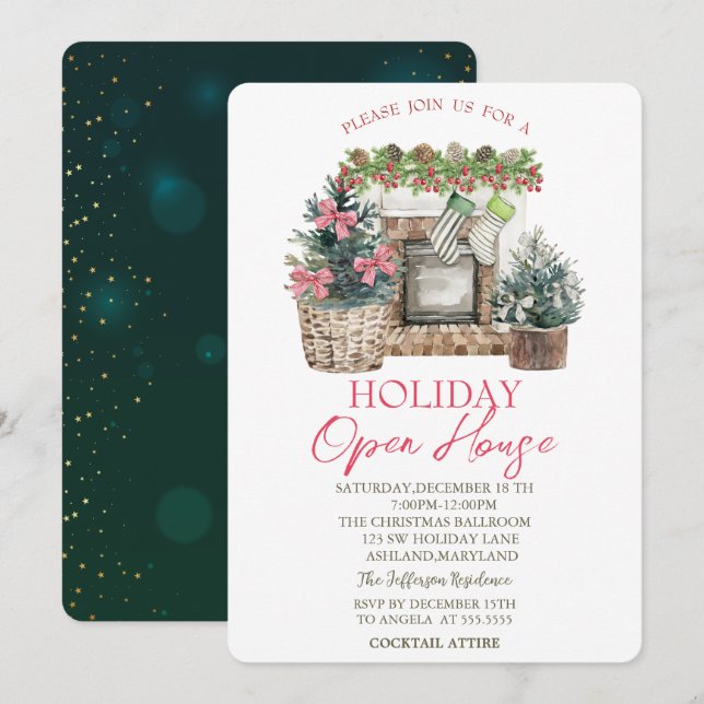 Holiday Fireplace Open House  Invitation (Front/Back)