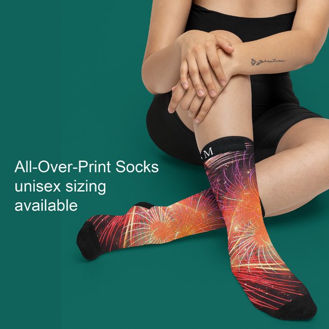Holiday Fireworks Monogram Unisex Socks (Pretty Roses Pink Red Floral Pattern Socks)
