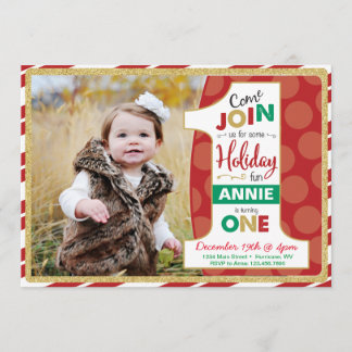 Holiday First Birthday Invitation, Christmas Invitation