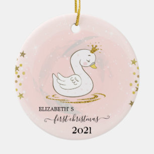 Holiday First Christmas Baby Swan Ceramic Tree Decoration