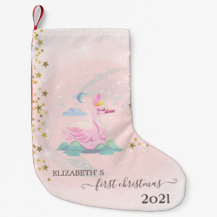 Holiday First Christmas Baby Swan Stars Small Christmas Stocking