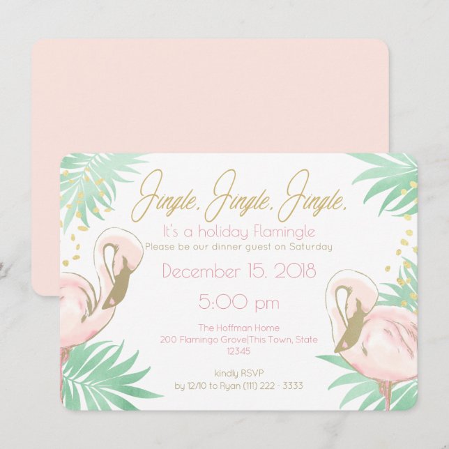 Holiday Flamingo Dinner Party Invitation (Front/Back)