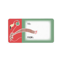 Holiday flamingo gift label