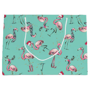 Holiday Flamingos Santa Hat Christmas Bag