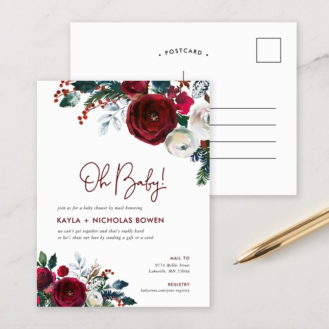 Holiday Floral Baby Shower by Mail Invitation (Creator Uploaded)
