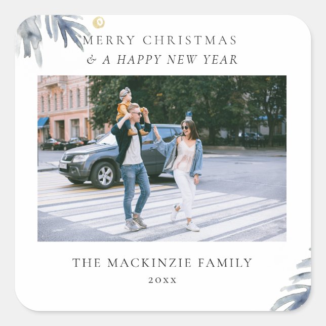 Holiday Floral Branches Family Photo Sticker (Front)