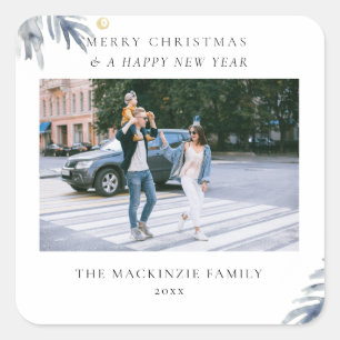Holiday Floral Branches Family Photo Sticker
