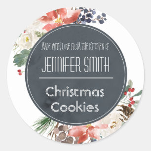 Holiday Floral Christmas Bakery Baked Cookie Classic Round Sticker