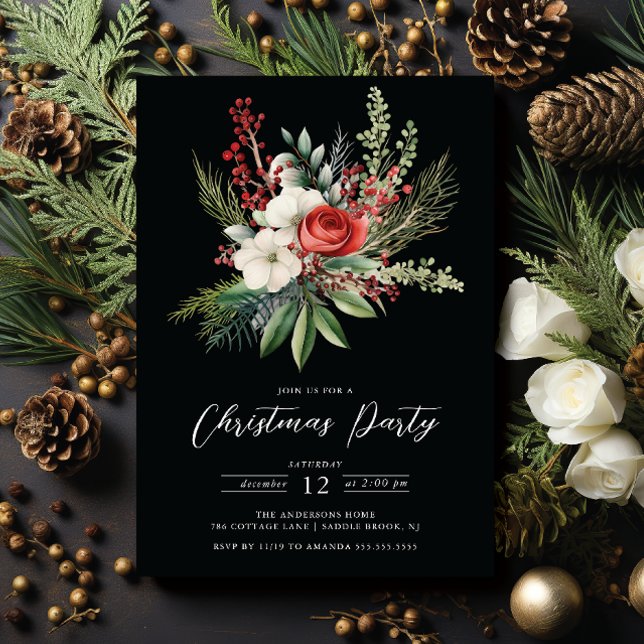 Holiday Floral Christmas Party Invitation (Creator Uploaded)