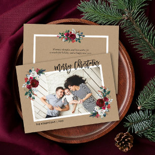 Holiday Floral Christmas Photo   Greeting on Back