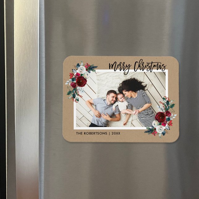 Holiday Floral Christmas Photo Magnet (Creator Uploaded)