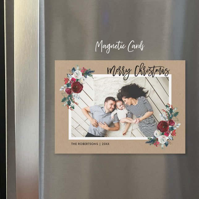 Holiday Floral Magnetic Christmas Photo Card (Creator Uploaded)