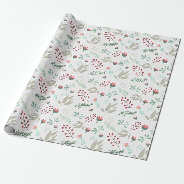 Holiday Floral Modern Red & Pink Tulip Pattern Wrapping Paper (Unrolled)