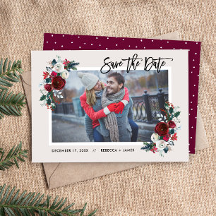 Holiday Floral Save the Date Photo Card