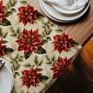 Holiday Floral Table Runner Classic Red Poinsettia