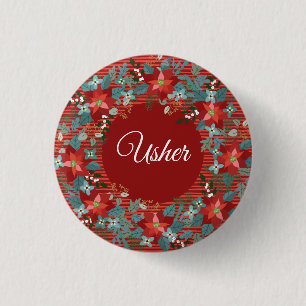 Holiday Floral Volunteer Usher 3 Cm Round Badge