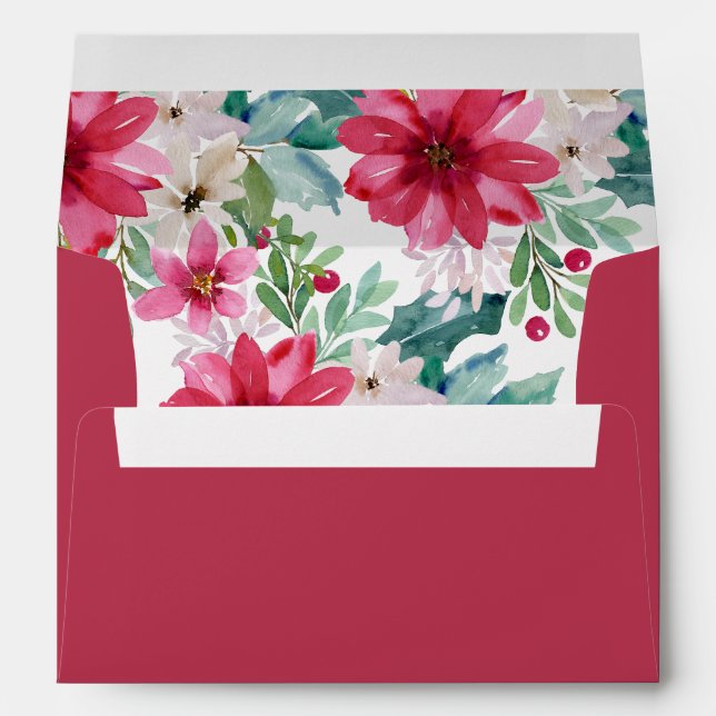 Holiday Floral | Watercolor Christmas Envelope (Back (Bottom))