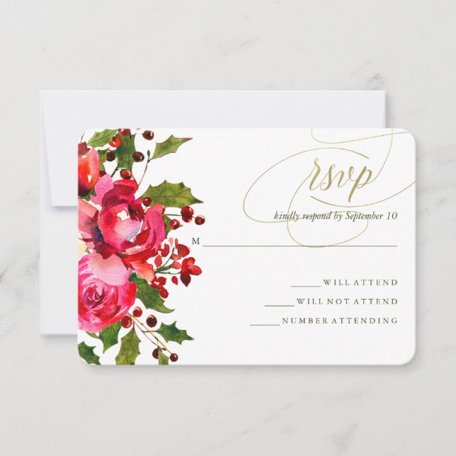 Holiday Floral Wedding RSVP Card (Front)