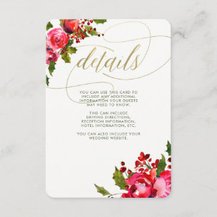 Holiday Floral Wedding   Wedding Guest Information Enclosure Card
